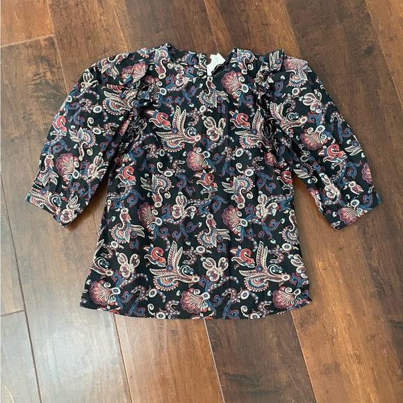 Ba&sh Rym Puff-Sleeve Paisley Top in Black Size XS - Picture 2 of 4